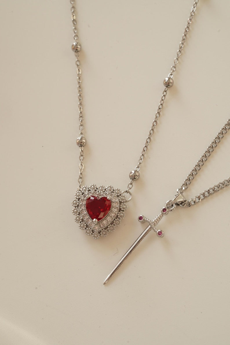 Couple Jewelry - Heart and  Sword Necklace-Huntsman Necklace-Sword Necklace